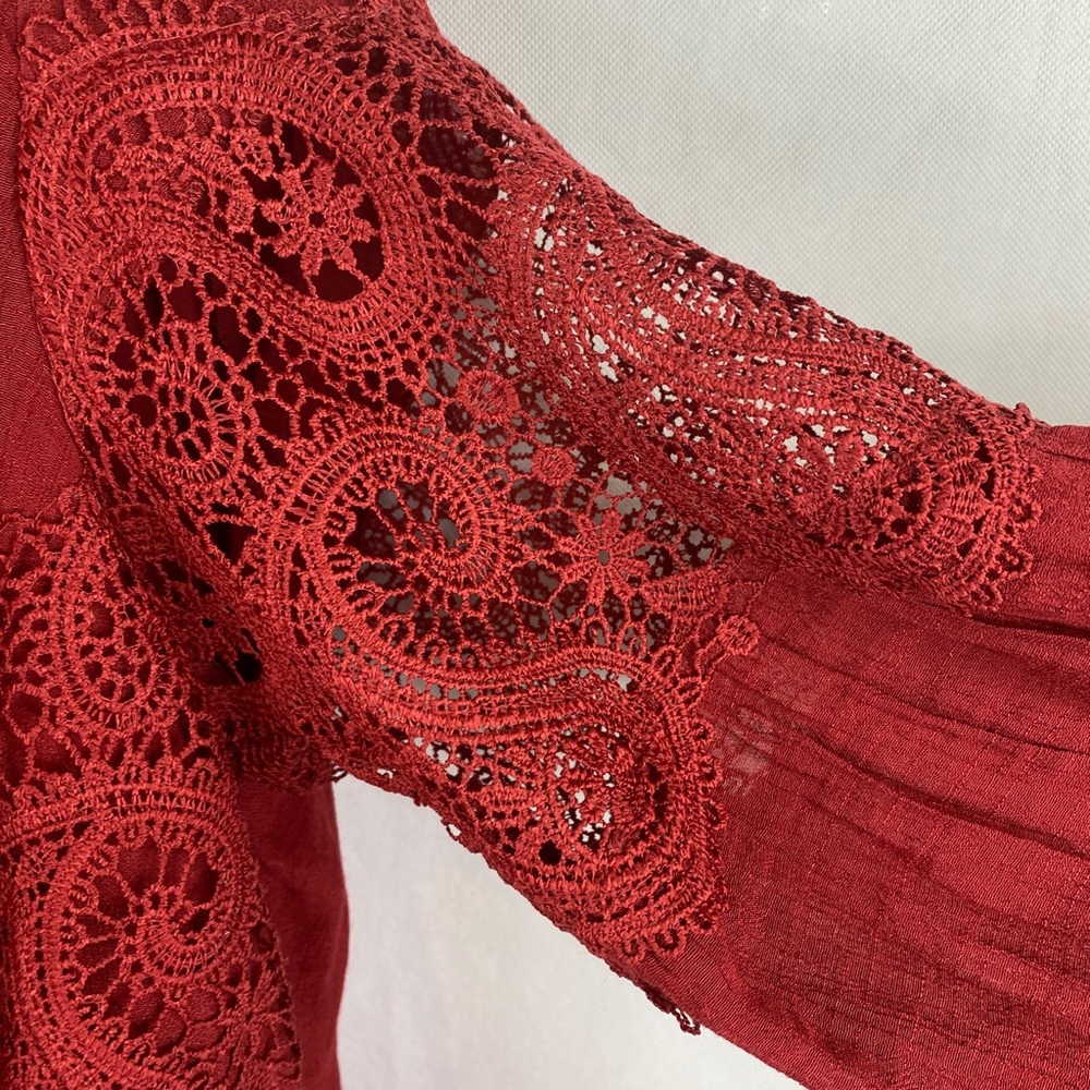 Indigo Rose Women's Dress Boho Burgundy Festival Lace Ruffles Lined Size 2x - Picture 5 of 14